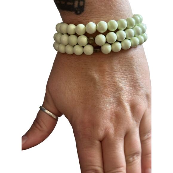 Three Lemon Chrysoprase and Sterling Stretch Bracelets - Picture 6 of 8